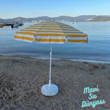 Plaj Şemsiyesi (Pamuk Kumaş) Sarı Renk Deniz, Balkon, Bahçe Şemsiyesi (Bidon Dahil) 2 Metre, 10 Telli Şemsiye