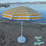 Plaj Şemsiyesi (Pamuk Kumaş) Sarı Renk Deniz, Balkon, Bahçe Şemsiyesi (Bidon Dahil) 2 Metre, 10 Telli Şemsiye