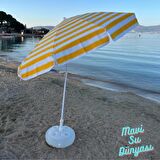 Plaj Şemsiyesi (Pamuk Kumaş) Sarı Renk Deniz, Balkon, Bahçe Şemsiyesi (Bidon Dahil) 2 Metre, 10 Telli Şemsiye