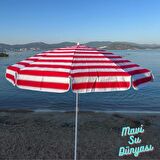 Plaj Şemsiyesi (Pamuk Kumaş) Kırmızı Renk Deniz, Balkon, Bahçe Şemsiyesi (Bidonsuz) 2 Metre, 10 Telli Sadece Şemsiye