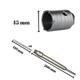 Tomax SDS Plus Elmaslı Beton Delme Ucu 45 mm Panç + 200 mm Adaptör