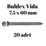 Buldex Beton Vidası 7.5x60 mm 20 Adet | Torx T30 Uyumlu Dübelsiz Vida