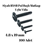 Rysb 4,8x19 mm 100 Adet Siyah Pul Başlı Matkap Uçlu Vida Otomatik Vida