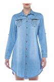 Fermuarlı ve İncili Açık Mavi Kadın Tunik