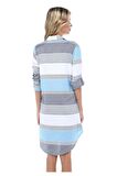 Nakış Detaylı Çizgili Gri Mavi Kadın Tunik