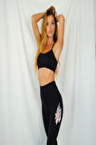 TWINTICKS YÜKSEK BEL BASKILI ESNEK VE BEL BASEN TOPARLAYICI SPOR FİTNESS PİLATES YOGA SİYAH TAYT