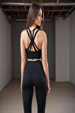 TWINTICKS YÜKSEK BEL PUSH UP BASKILI ESNEK VE BEL BASEN TOPARLAYICI SPOR FİTNESS PİLATES YOGA SİYAH TAYT