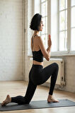 TWINTICKS YÜKSEK BEL PUSH UP BASKILI ESNEK VE BEL BASEN TOPARLAYICI SPOR FİTNESS PİLATES YOGA SİYAH TAYT