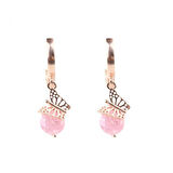 925 Ayar Gümüş Buzlu Pink Quartz Taşlı Kelebek Küpe