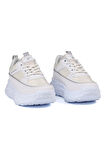 Kadın Kalın Tabanlı Beyaz Parlak Sneaker Spor Ayakkabı – Rahat, Şık ve Günlük Kullanıma Uygun