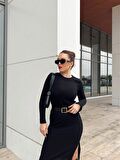 Triko Yırtmaçlı Elbise -1111