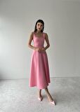 Pembe Calliope Kare Yaka Midi Boy Elbise -00037