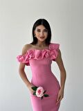 Midi Atlas Elbise Pembe -00012