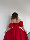 Kırmızı Benjamin Çan Etekli Midi Boy Elbise 