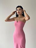 Edna Straplez Midi Boy Pembe Elbise 