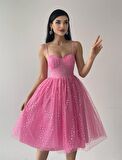 Askılı Edwin Yıldız Pembe Elbise 