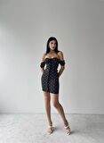 Karla Siyah Mini Elbise 