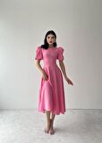 Viki Midi Boy Kloş Elbise Pembe-4414
