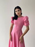 Viki Midi Boy Kloş Elbise Pembe-4414