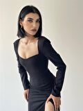 Clara Kalp Yaka Uzun Kol Midi Boy Elbise Yeşil