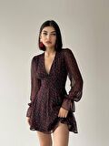 Rose Mini V Yaka Çiçek Desen Elbise