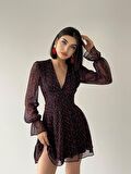 Rose Mini V Yaka Çiçek Desen Elbise