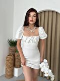 Sırt Dekolteli Mini Karpuz Kol Elbise
