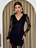 Tasarım Dantel Düğmeli Latin Elbise