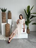 Bebe Yaka Şifon Marli Midi Elbise