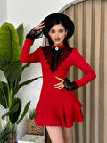 Broş Dantel Selin Mini Elbise