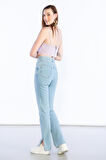 Açık Mavi Yüksek Bel Paça Kesik Detaylı Mom Jeans