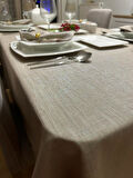 Polyester Keten Linen Simli Masa Örtüsü Taş Rengi + 12 Peçete