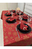 Sıvı Geçirmez Dertsiz Masa Örtüsü Yılbaşı Kırmızı Renk 25 Parça Set