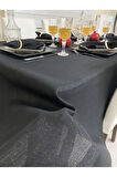 Keten Görünümlü Simli Begonvil Masa Örtüsü Siyah