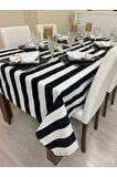 Sıvı Geçirmez Dertsiz Masa Örtüsü Siyah Beyaz Kalın Çizgi 25 Parça