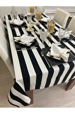 Sıvı Geçirmez Dertsiz Masa Örtüsü Siyah Beyaz Kalın Çizgi 25 Parça