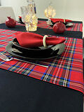 Sıvı Geçirmez Siyah Masa Örtüsü Ekose Runner Ve Peçete 15 Parça