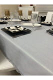 Keten Görünümlü Dantel Detaylı Simli Dertsiz Masa Örtüsü Gri