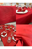 Polyester Keten Simli Masa Örtüsü Kırmızı