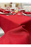 Polyester Keten Simli Masa Örtüsü Kırmızı