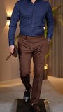 Pilesiz Tokalı Pantalon Kahverengi