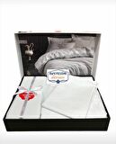 Cotton Box Çift Kişilik Jakarlı Saten Nevresim Takımı Leaf Buz Mavisi