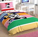 Taç Lisanslı Minnie Mouse Rainbo Tek Kişilik Nevresim Takımı