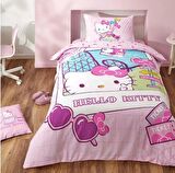 Taç Lisanslı Tek Kişilik Nevresim Takımı Hello Kitty Travel