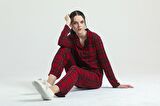17864 - Penye Düğmeli Ekose Pijama Tk