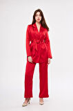 Kuşaklı Saten Takım Kırmızı