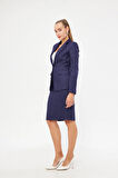 Tek Düğme Yün Efekt Etekli Takım Lacivert
