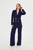 Büyük Gold Düğmeli Kruvaze Takım Lacivert