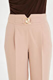 Gold Aksesuarlı Bol Paça Pantolon Bej