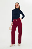 Gold Aksesuarlı Bol Paça Pantolon Bordo